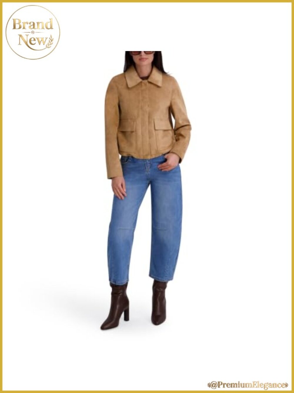 Faux Suede Patch Pocket Jacket Point Collar Drawcord Hem Zip